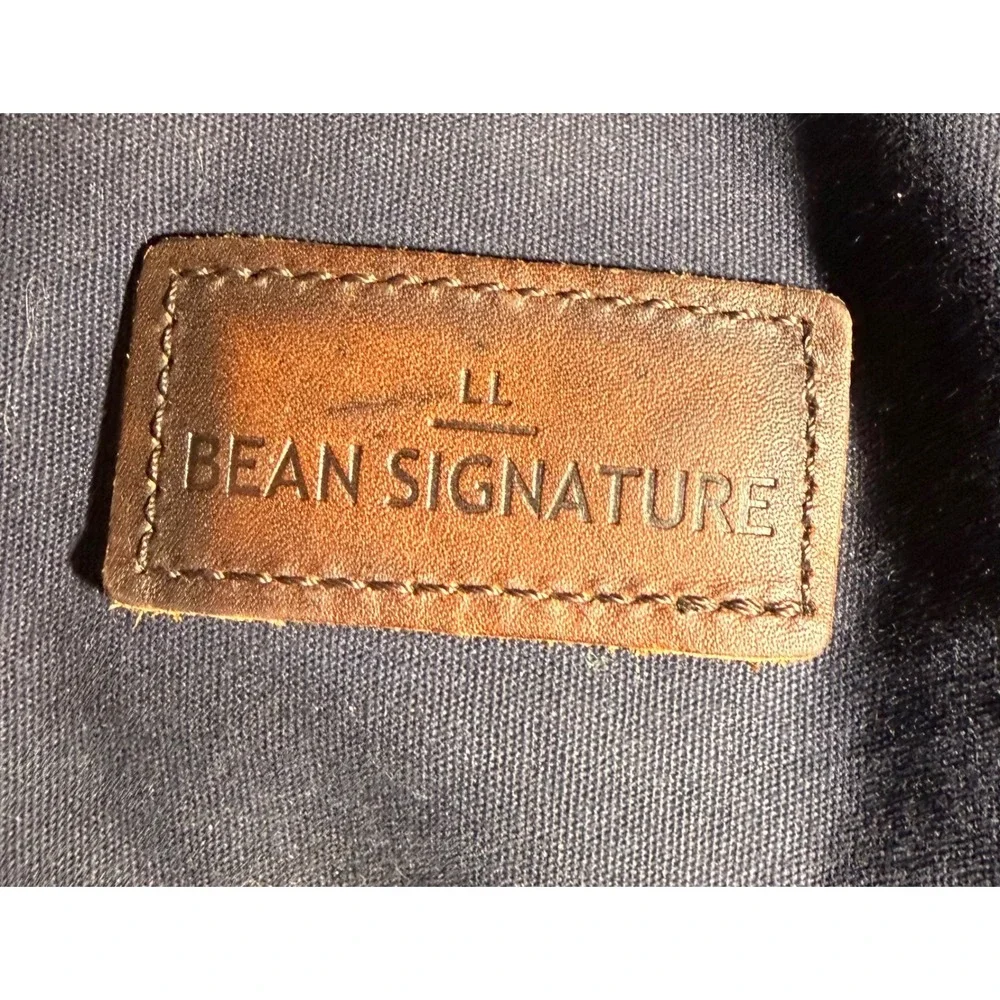LL Bean Signature Waxed Canvas Duffle Bag Navy Blue Leather trim 22